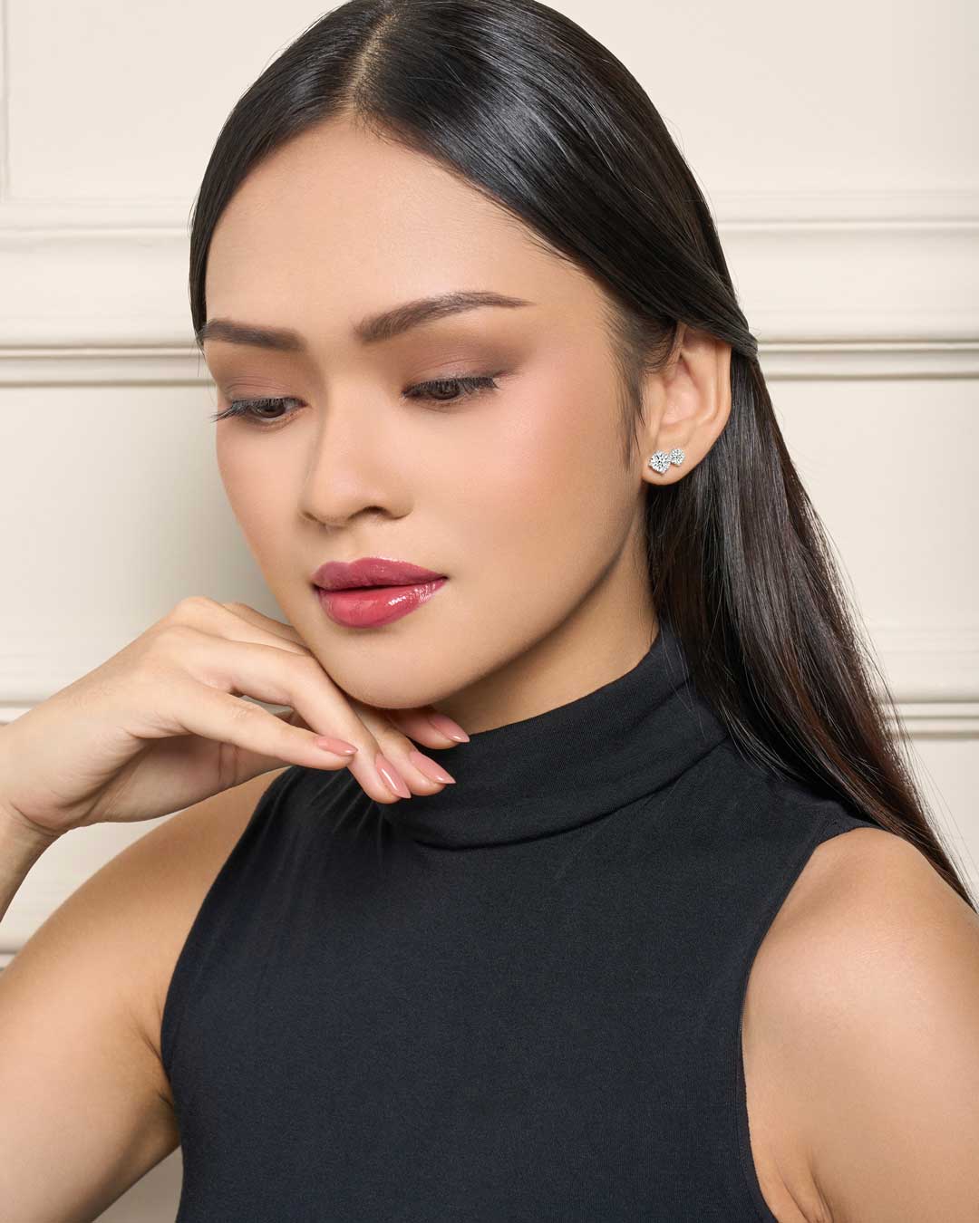 Double Round Solitaire Ear Climbers (Model) - Eclat by Oui