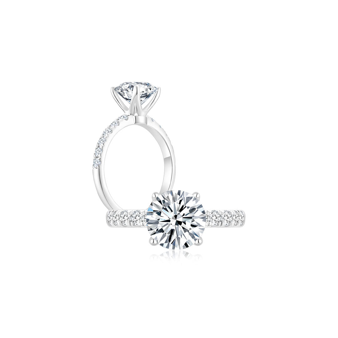 Éclat Classic Round Solitaire Pave Ring (4 Prong) WG (Both) - Éclat by Oui