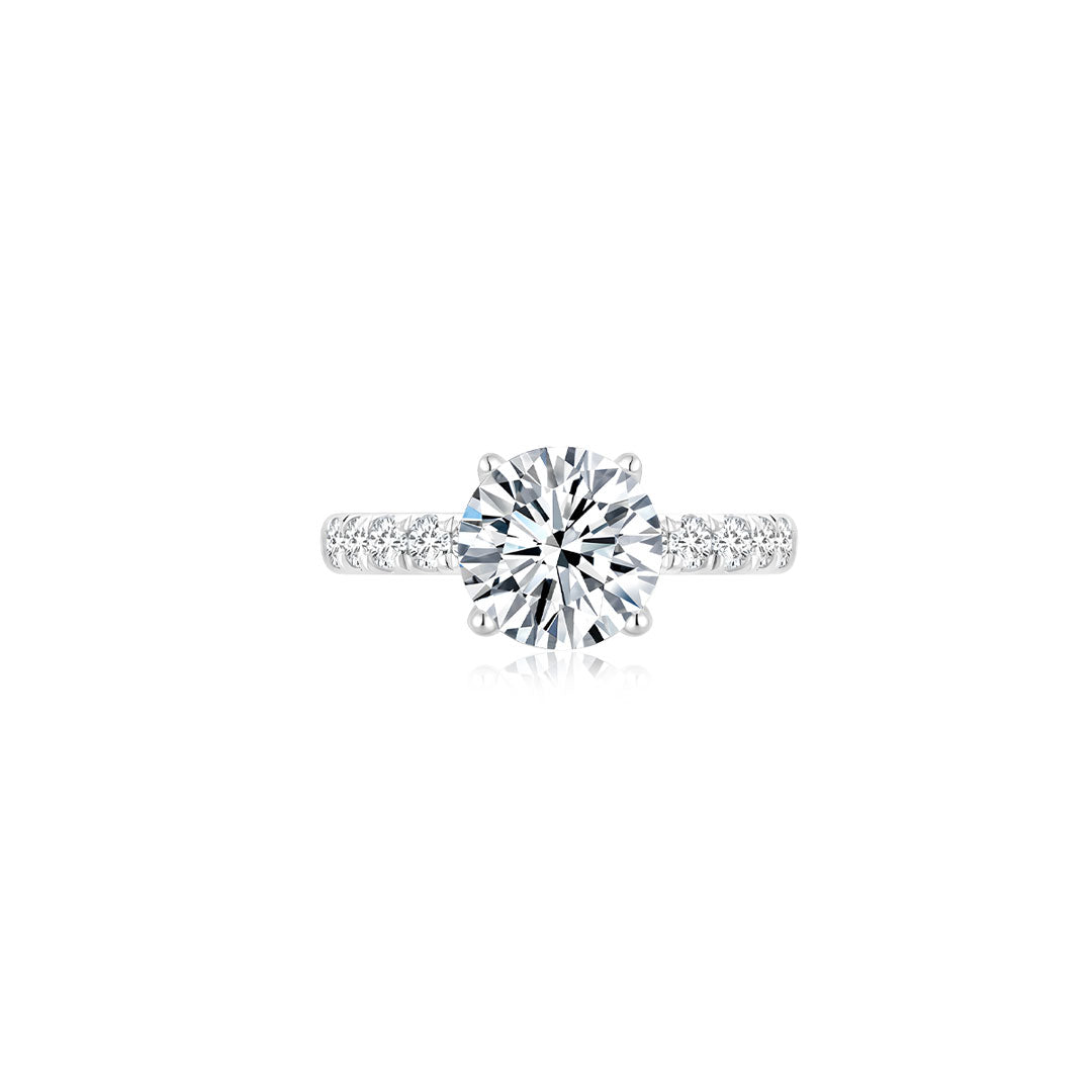 Éclat Classic Round Solitaire Pave Ring (4 Prong) WG (Front) - Éclat by Oui