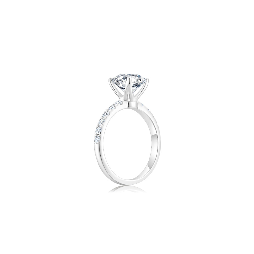 Éclat Classic Round Solitaire Pave Ring (4 Prong) WG (Side) - Éclat by Oui
