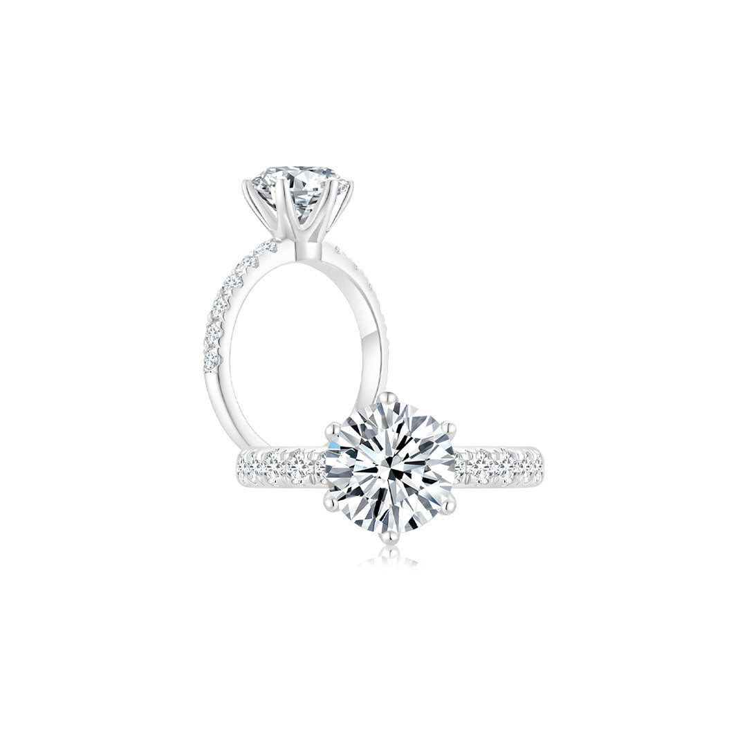 Éclat Classic Round Solitaire Pave Ring (6 Prong) WG (Both) - Éclat by Oui