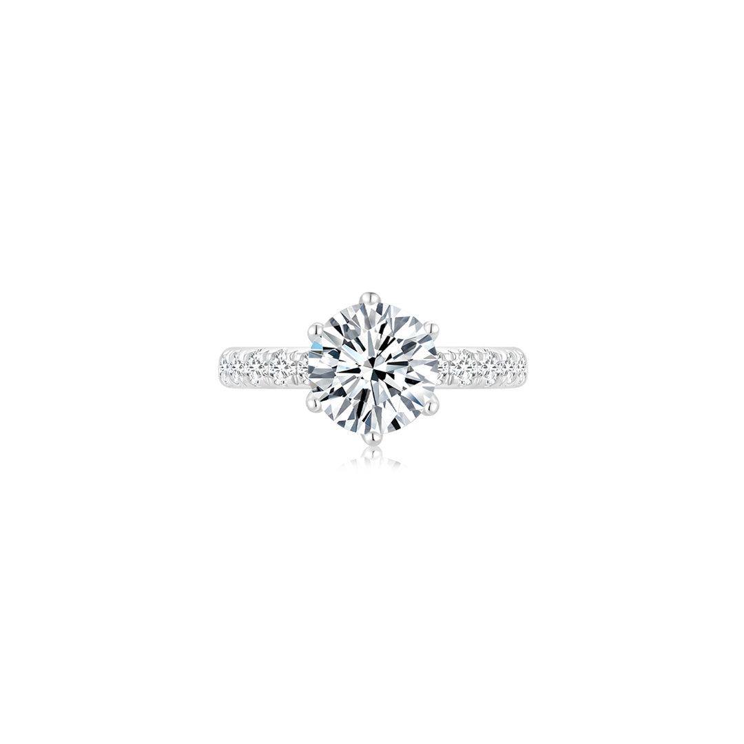 Éclat Classic Round Solitaire Pave Ring (6 Prong) WG (Front) - Éclat by Oui