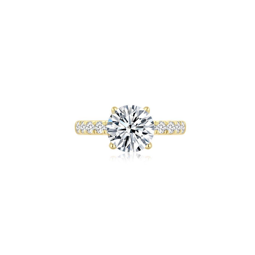Éclat Classic Round Solitaire Pave Ring (4 Prong) YG (Front) - Éclat by Oui