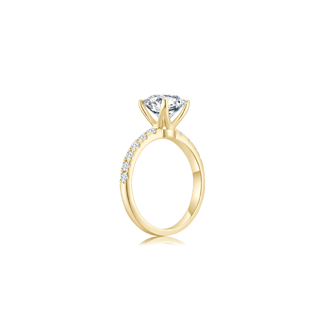 Éclat Classic Round Solitaire Pave Ring (4 Prong) YG (Side) - Éclat by Oui