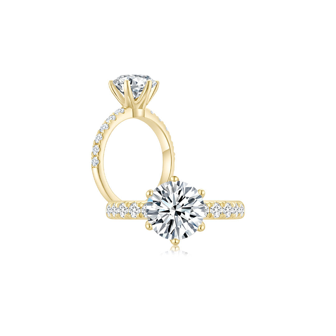 Éclat Classic Round Solitaire Pave Ring (6 Prong) YG (Both) - Éclat by Oui