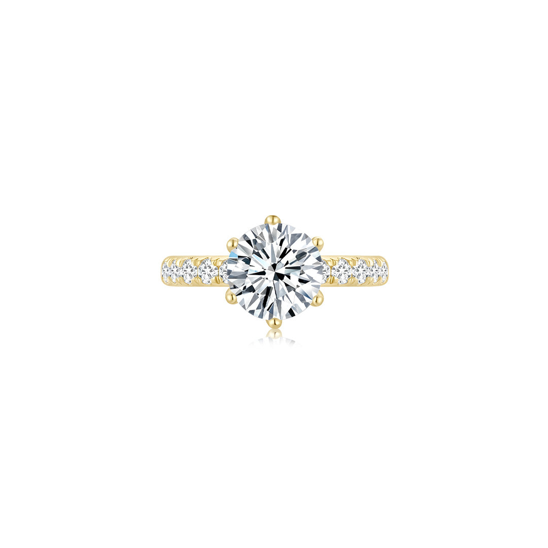 Éclat Classic Round Solitaire Pave Ring (6 Prong) YG (Front) - Éclat by Oui