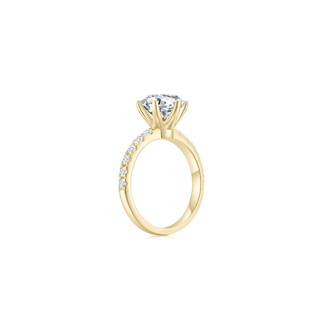 Éclat Classic Round Solitaire Pave Ring (6 Prong) YG (Side) - Éclat by Oui