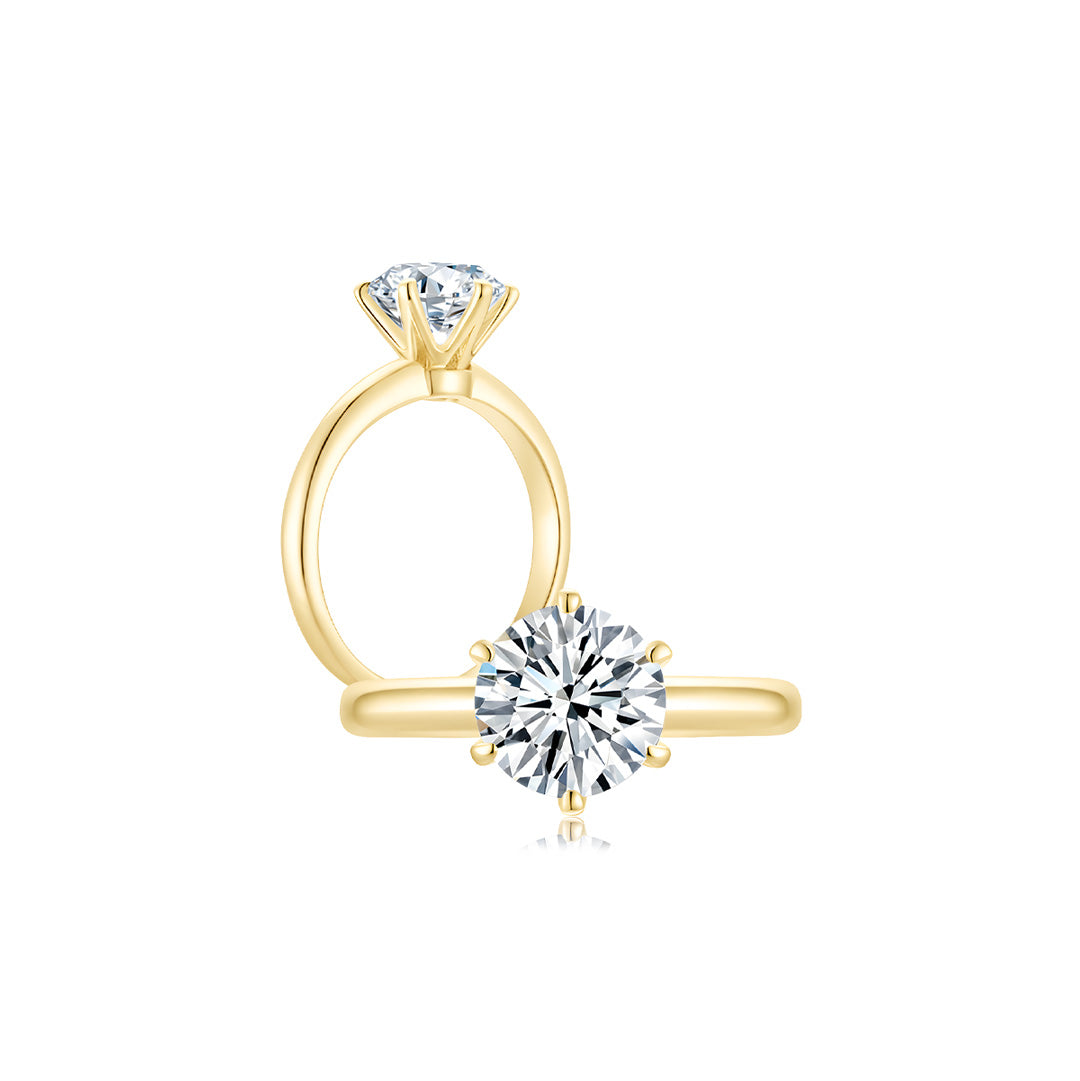 Éclat Classic Round Solitaire Plain Ring  (6 Prong) YG (Both) -Éclat by Oui