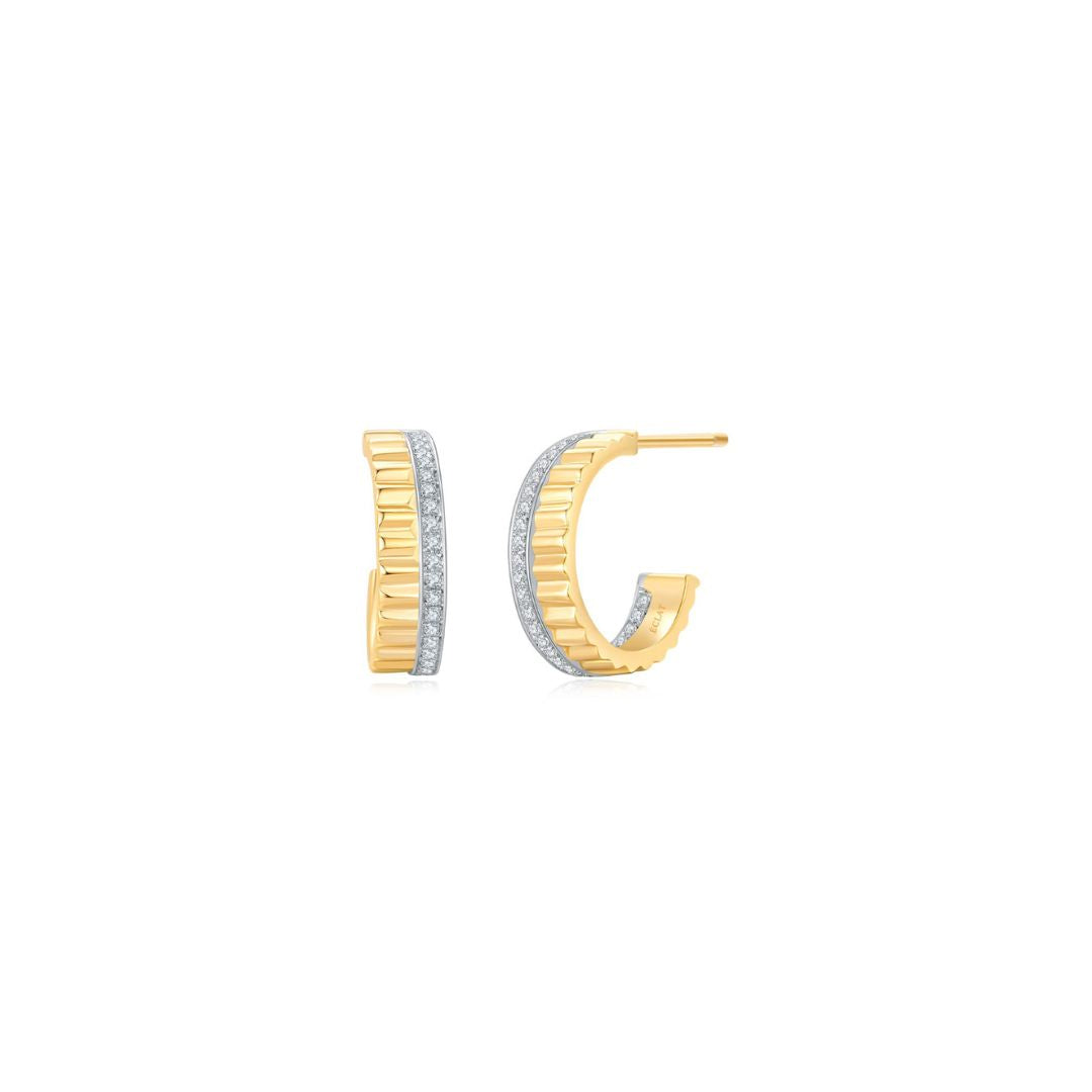 Fluted Pave Earrings (Yellow Gold) - Eclat by Oui
