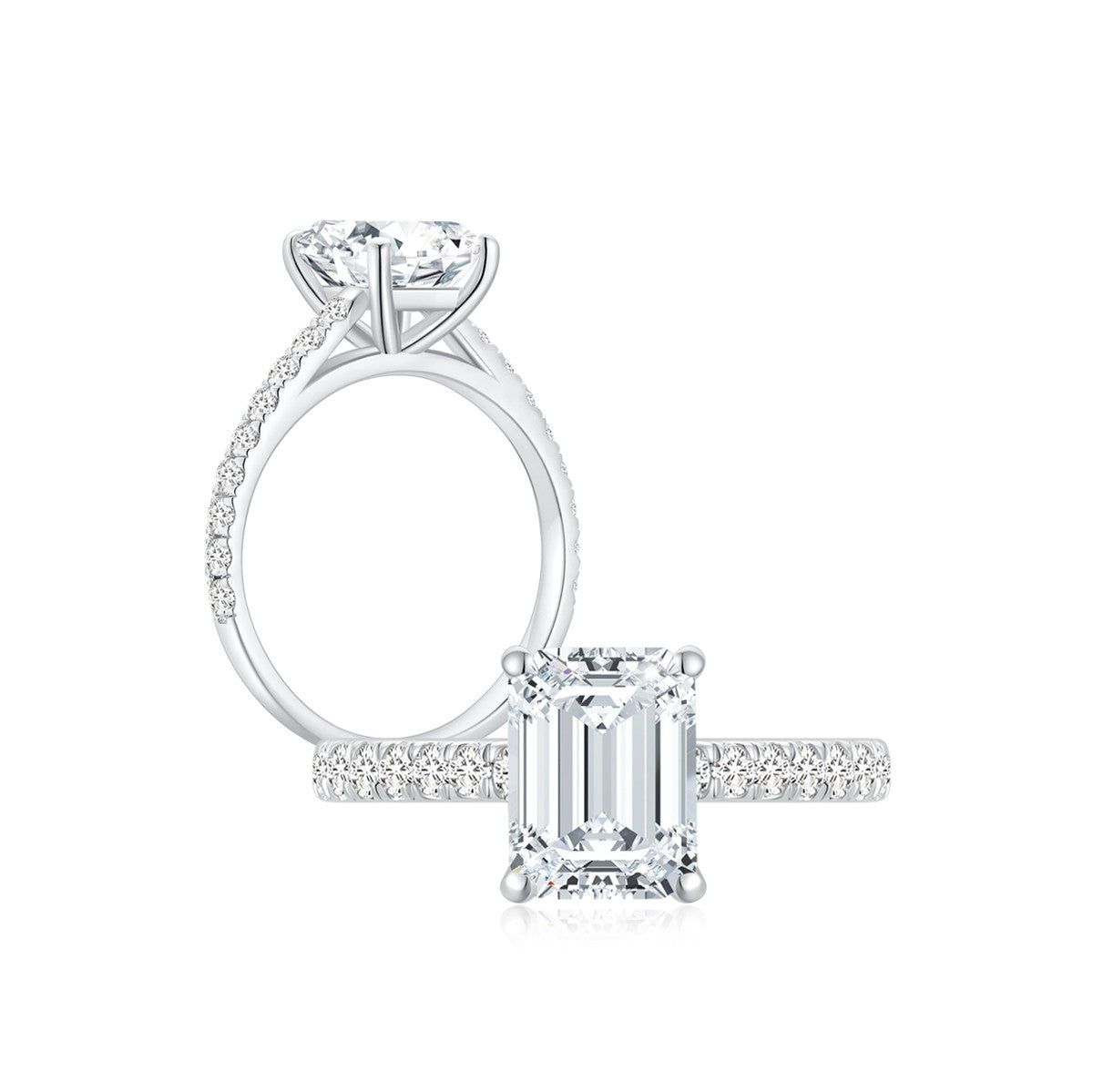 Freya Emerald Solitaire Pave Ring WG (Both) - Eclat by Oui