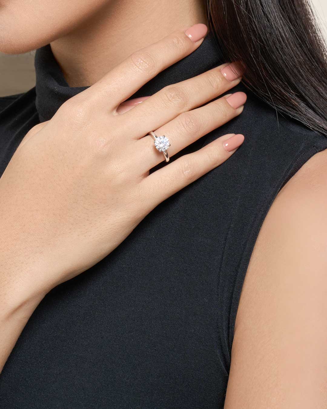 Freya Round Solitaire Plain Ring 2CT (4 Prong) (Model) - Eclat by Oui