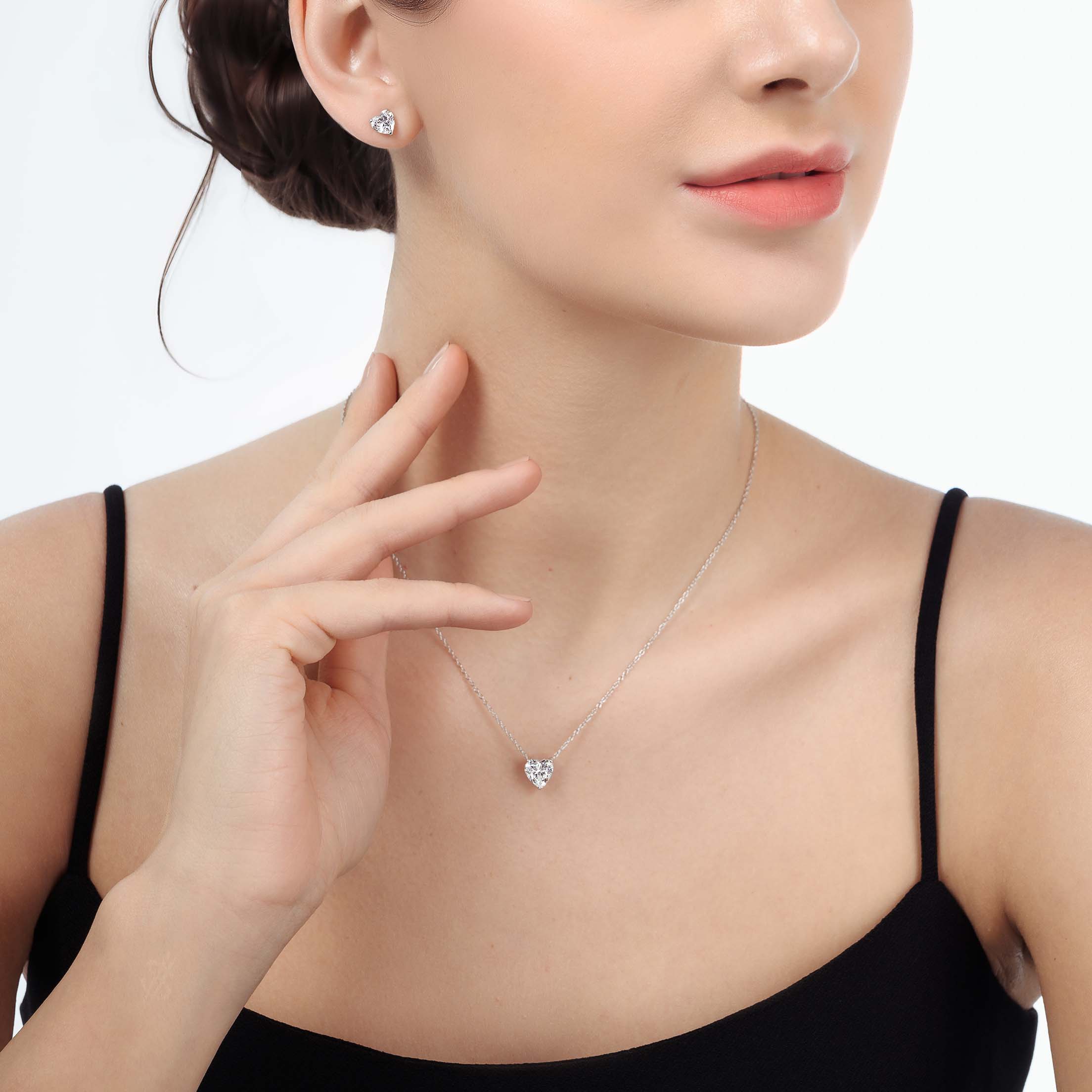 Heart Solitaire Ear Studs 1CT (Model) - Eclat by Oui