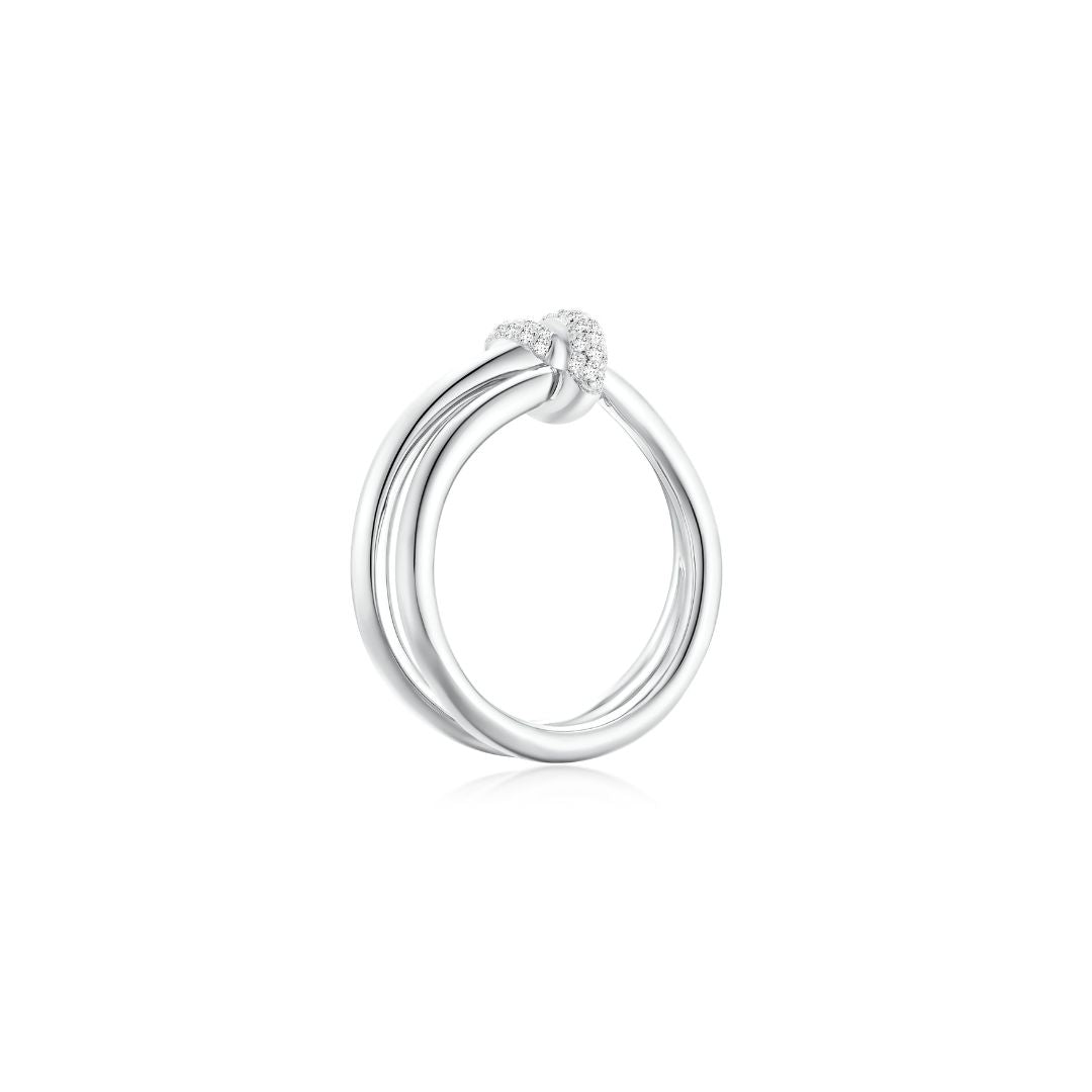 KNOT Alone® Double Pave Ring (Side) (White Gold) - Eclat by Oui