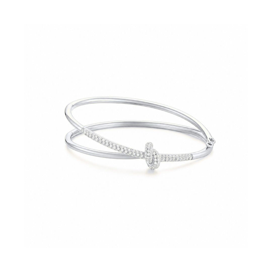 KNOT Alone Double Half Pave Bangle (White Gold) Front - Éclat by Oui