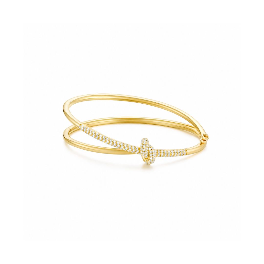 KNOT Alone Double Half Pave Bangle (Yellow Gold) Front - Éclat by Oui