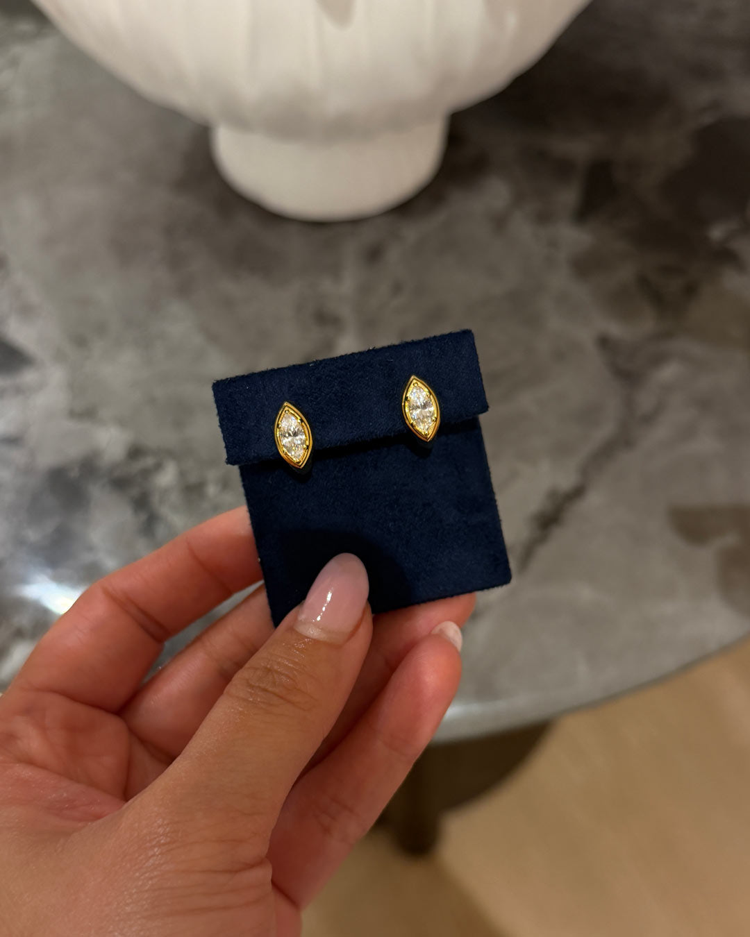 Marquise Bezel Moissanite Ear Studs YG (Image)- Éclat by Oui