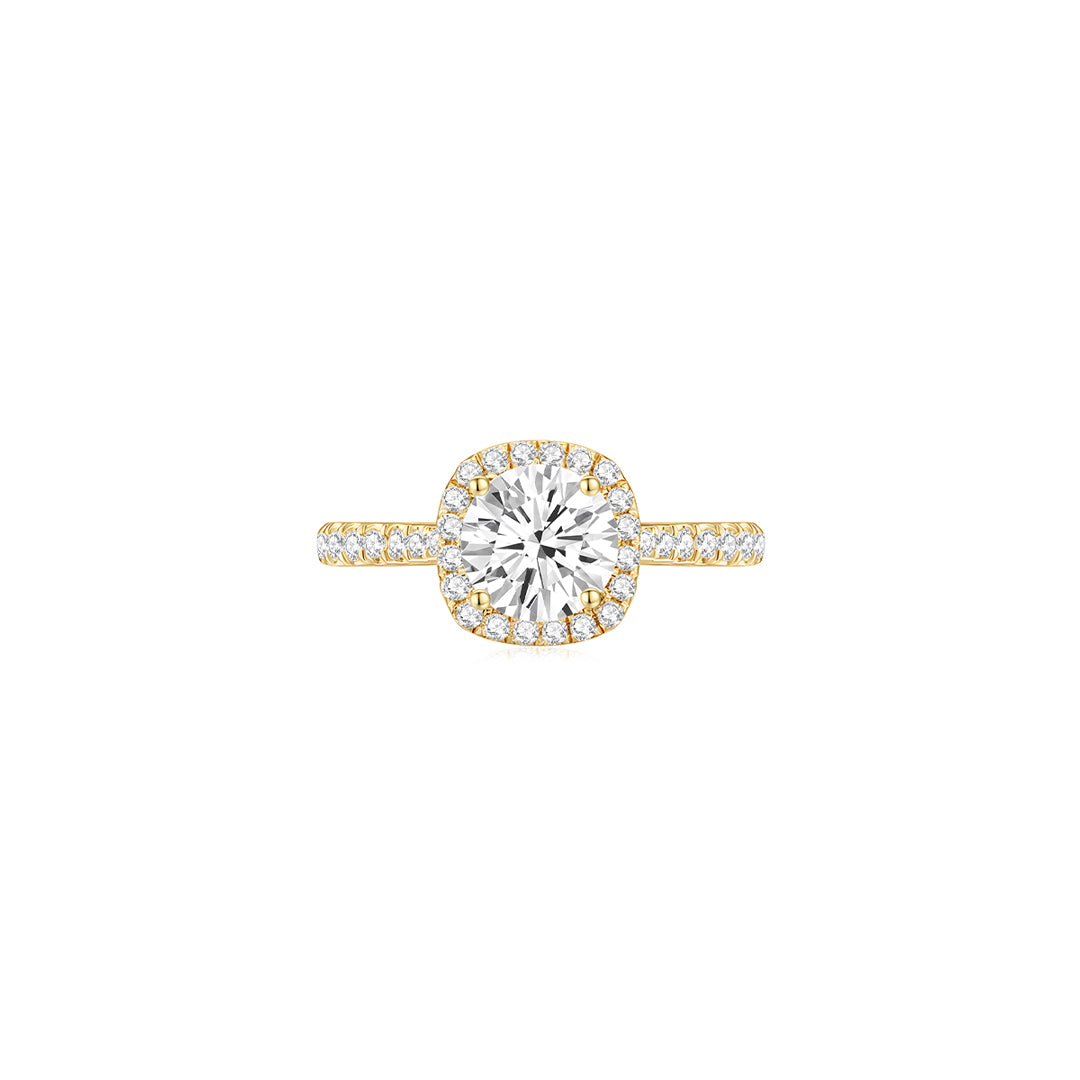 Maya Cushion Halo Pave Ring YG (Front) - Éclat by Oui