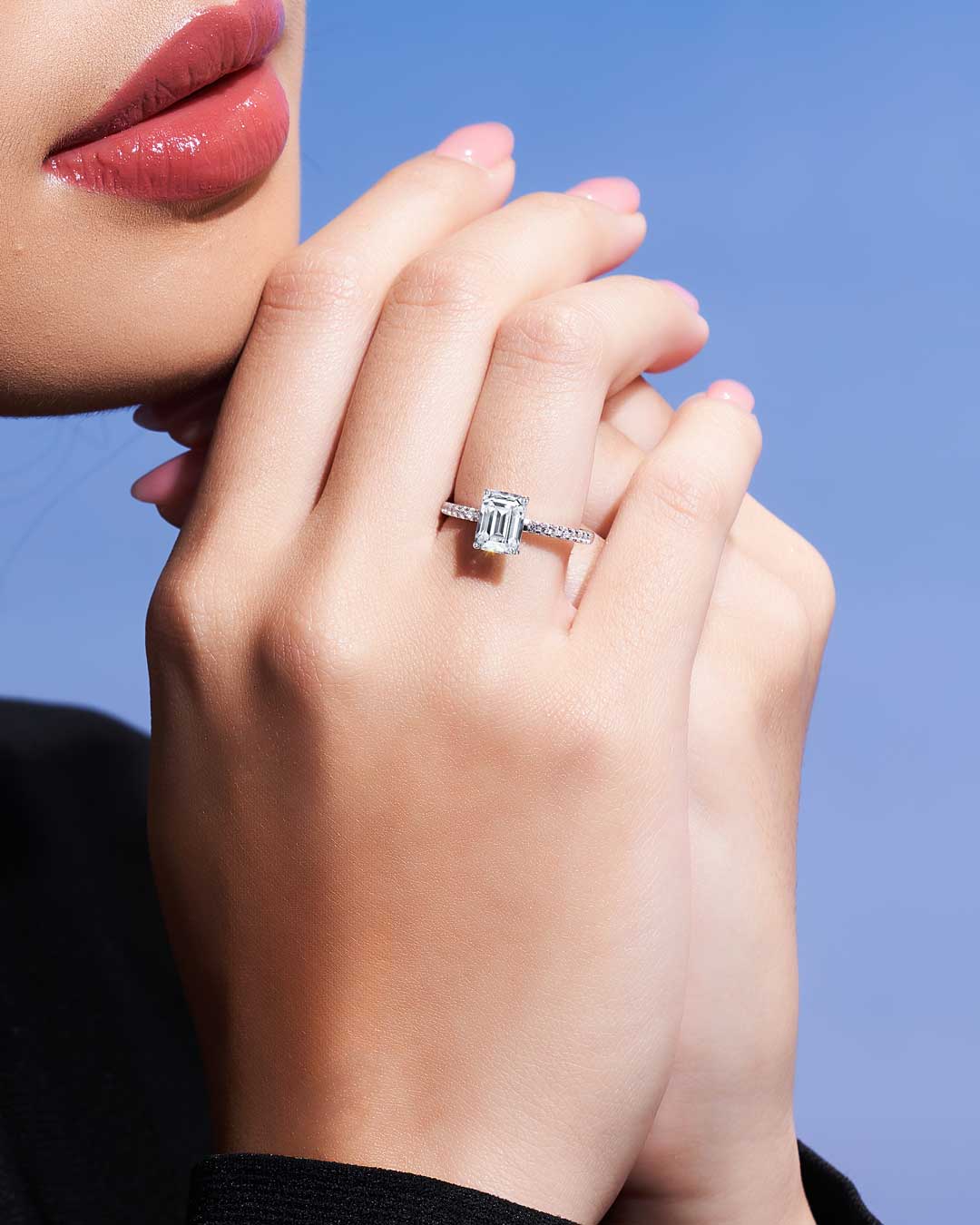 Maya Emerald Solitaire Pave Ring 2CT (Model) - Eclat by Oui