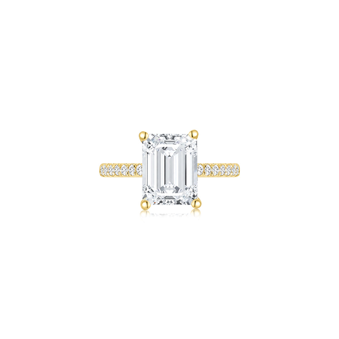 Maya Emerald Solitaire Pave Ring YG (Front) - Éclat by Oui