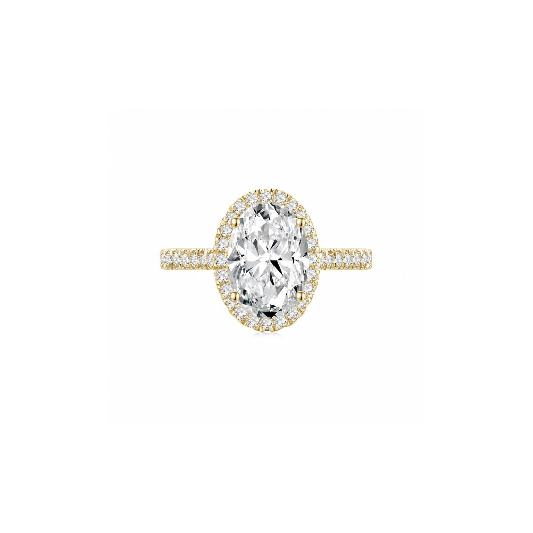 Maya Oval Halo Pave Ring YG (Front) - Éclat by Oui