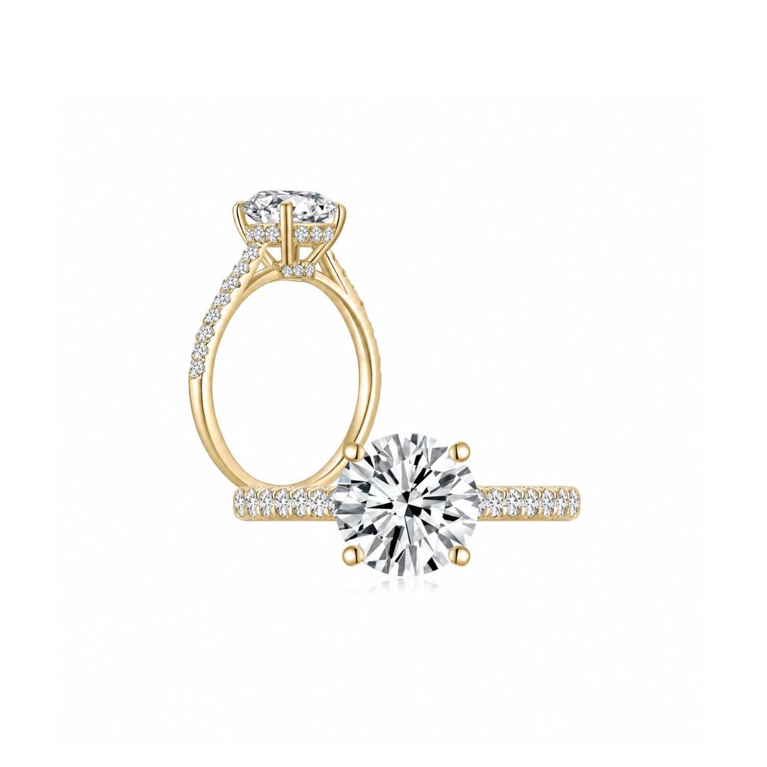 Maya Round Solitaire Pave Ring (4 Prong) YG (Both) - Éclat by Oui