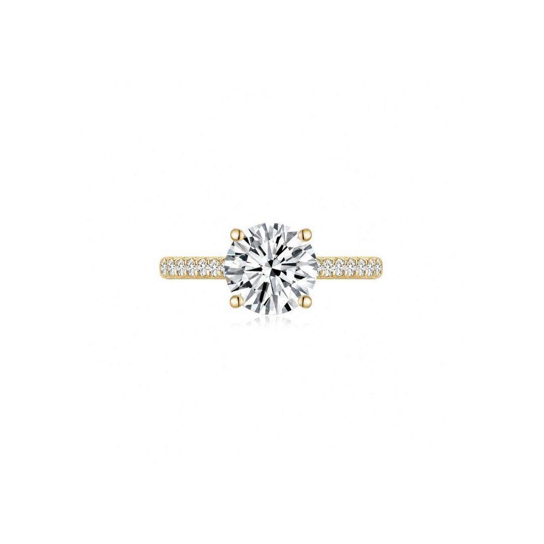 Maya Round Solitaire Pave Ring (4 Prong) YG (Front) - Éclat by Oui