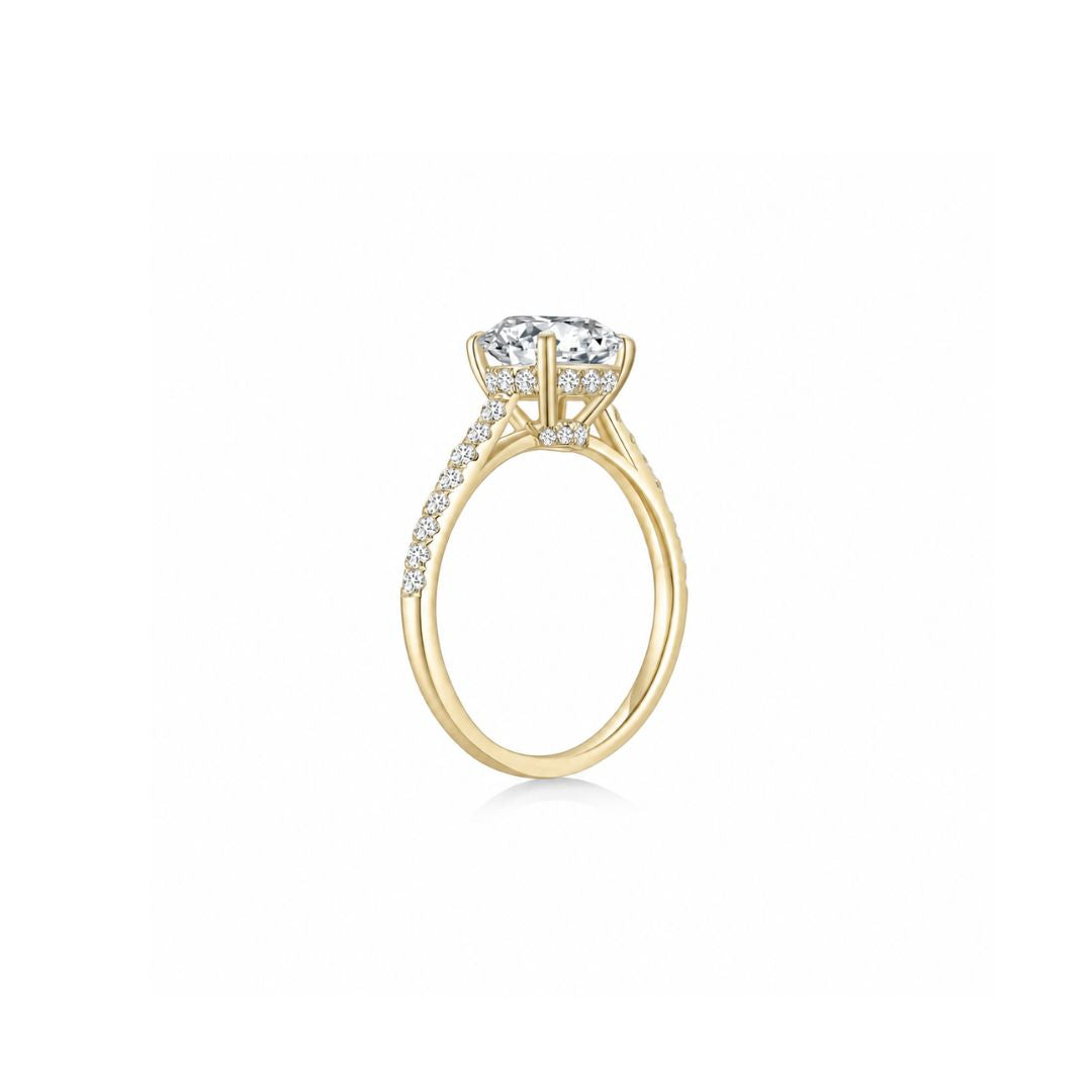 Maya Round Solitaire Pave Ring (4 Prong) YG (Side) - Éclat by Oui