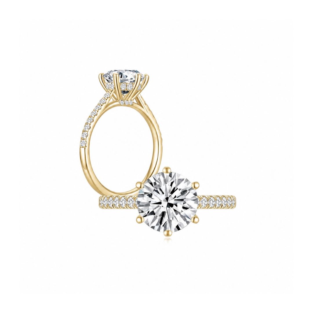 Maya Round Solitaire Pave Ring (6 Prong) YG (Both) - Éclat by Oui