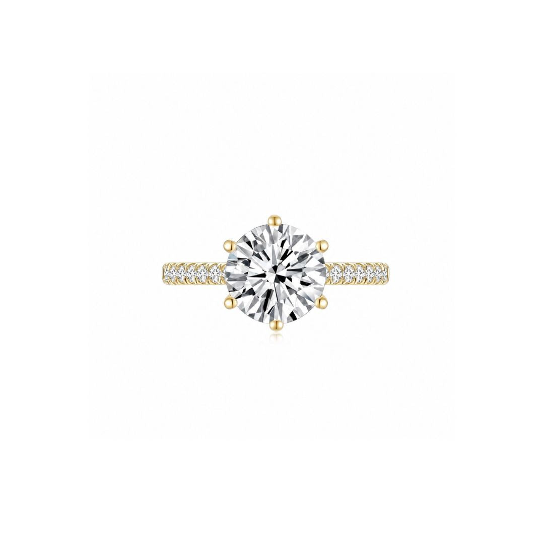 Maya Round Solitaire Pave Ring (6 Prong) YG (Front) - Éclat by Oui