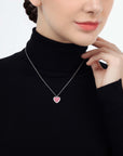 My Heart Rhodonite Pendant Necklace with Halo (White Gold) (Model) - Eclat by Oui