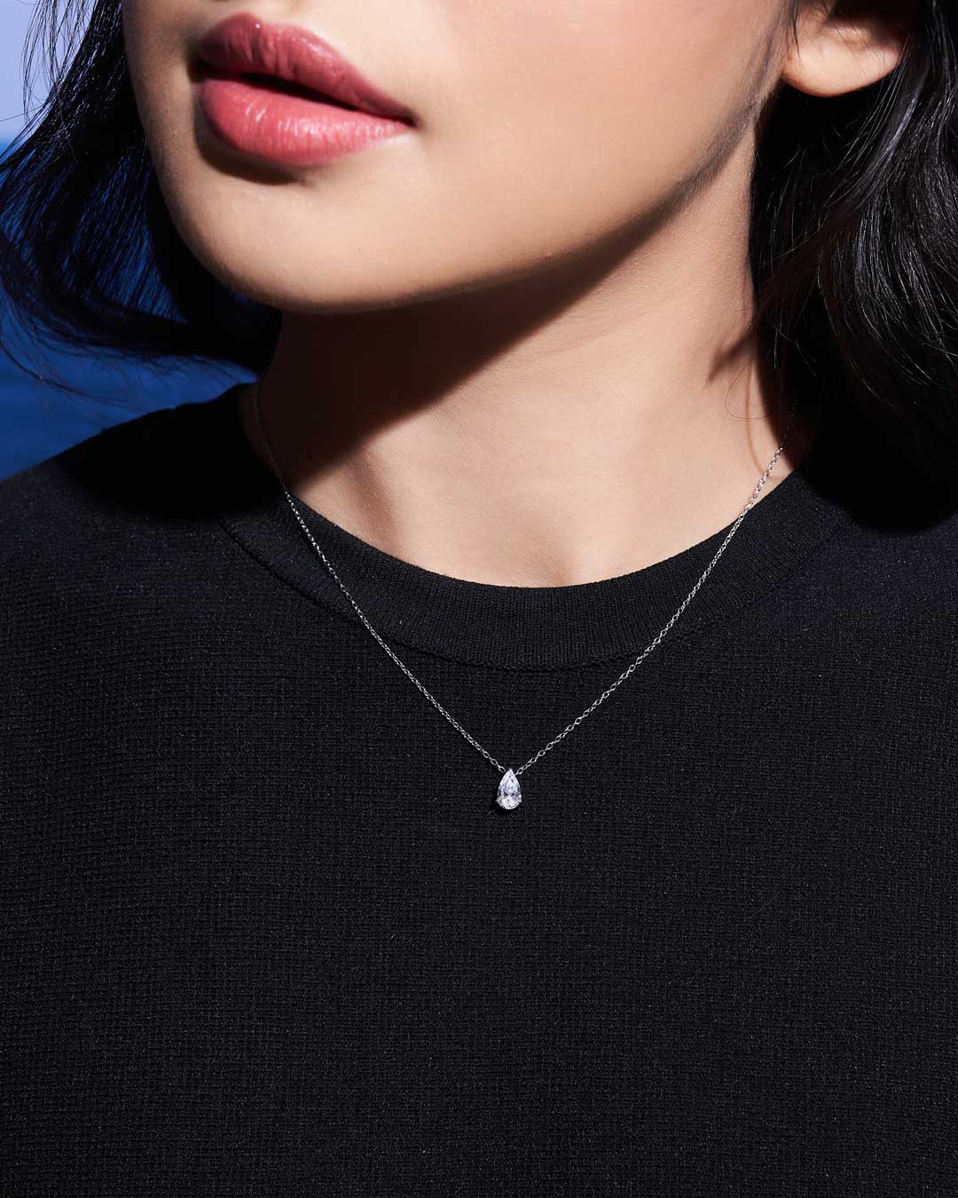 Pear Solitaire Necklace 1CT (Model) - Eclat by Oui