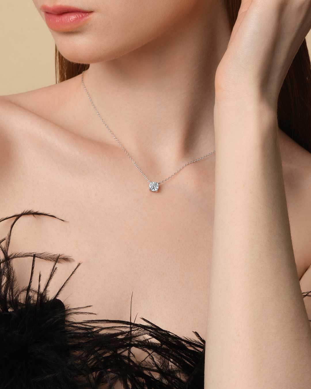 Round Solitaire Necklace 1CT (Model) - Eclat by Oui