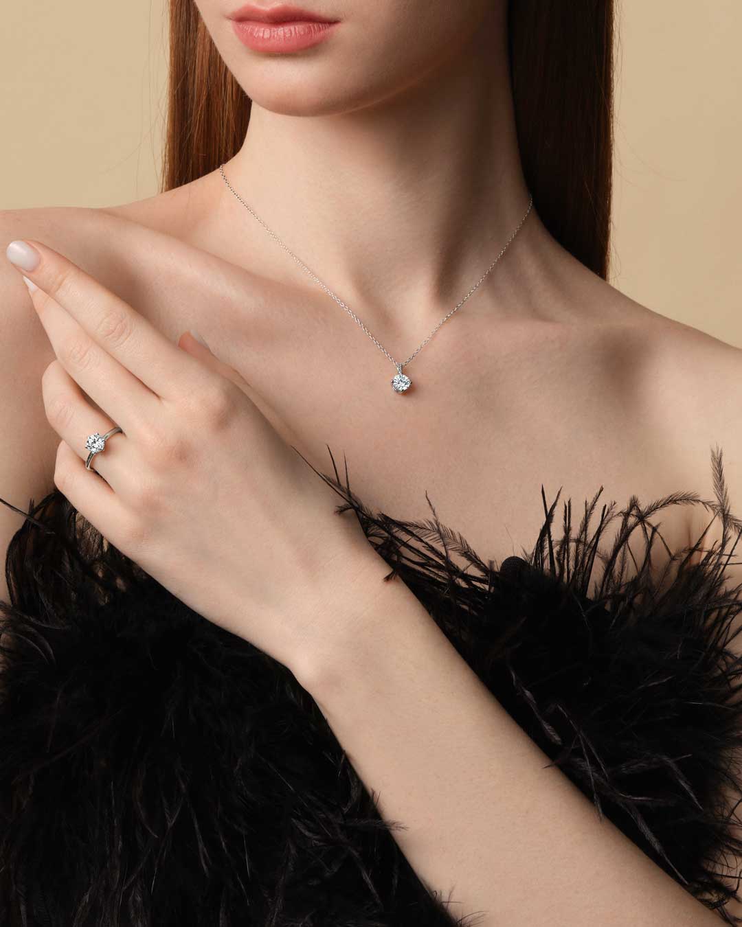 Round Solitaire Pendant Necklace 1CT (Model) - Eclat by Oui