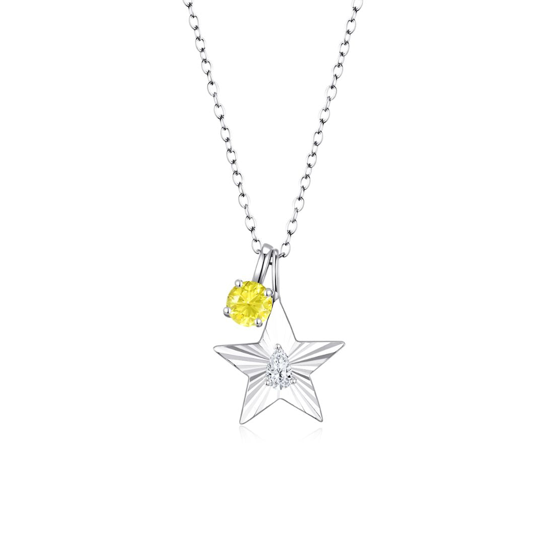 The Star Necklace with 4 Prong Solitaire Pendant WG (4mm) (Apr, Nov) - Eclat by Oui