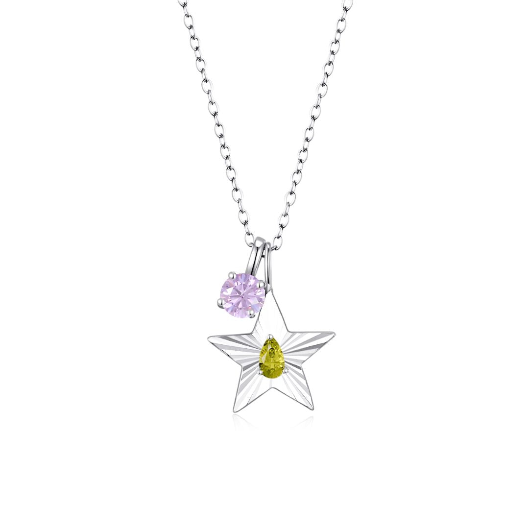 The Star Necklace with 4 Prong Solitaire Pendant WG (4mm) (Aug, Jun) - Eclat by Oui
