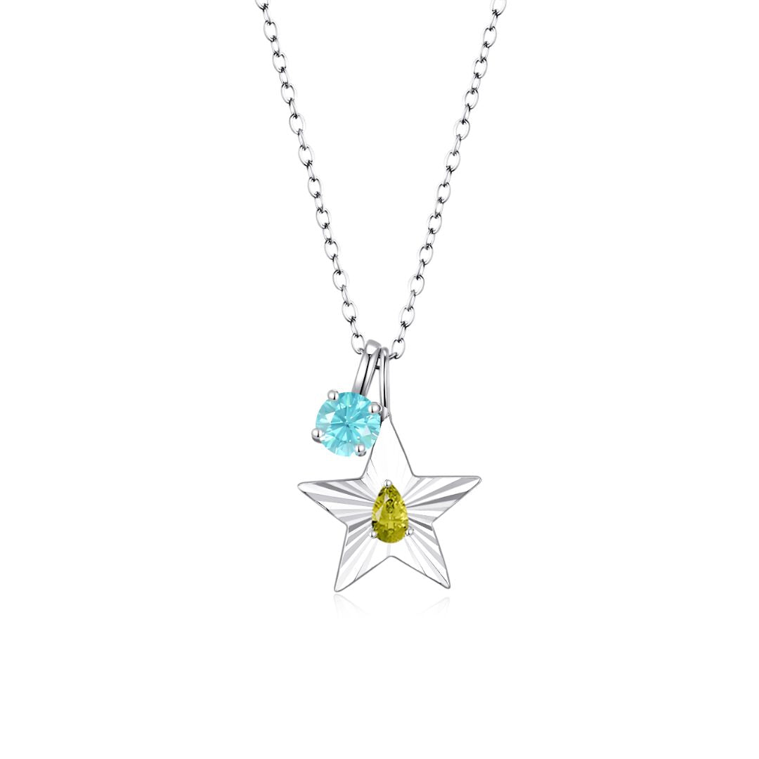 The Star Necklace with 4 Prong Solitaire Pendant WG (4mm) (Aug, Mar) - Eclat by Oui
