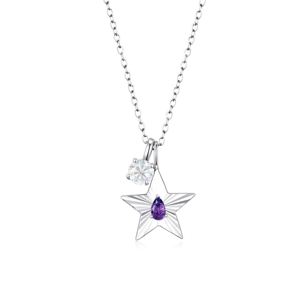 The Star Necklace with 4 Prong Solitaire Pendant WG (4mm) (Feb, Apr) - Eclat by Oui