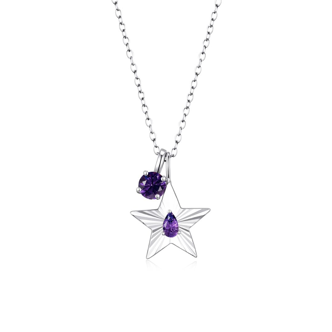 The Star Necklace with 4 Prong Solitaire Pendant WG (4mm) (Feb, Feb) - Eclat by Oui