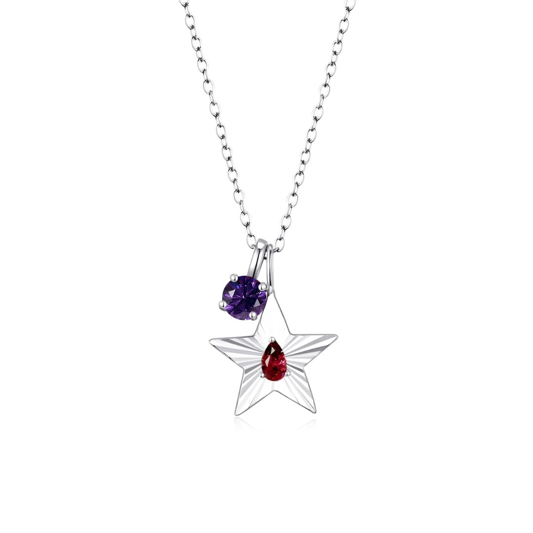 The Star Necklace with 4 Prong Solitaire Pendant WG (4mm) (Jan, Feb) - Eclat by Oui