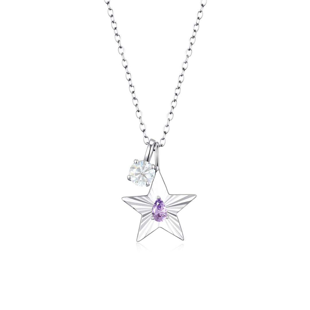 The Star Necklace with 4 Prong Solitaire Pendant WG (4mm) (Jun, Apr) - Eclat by Oui