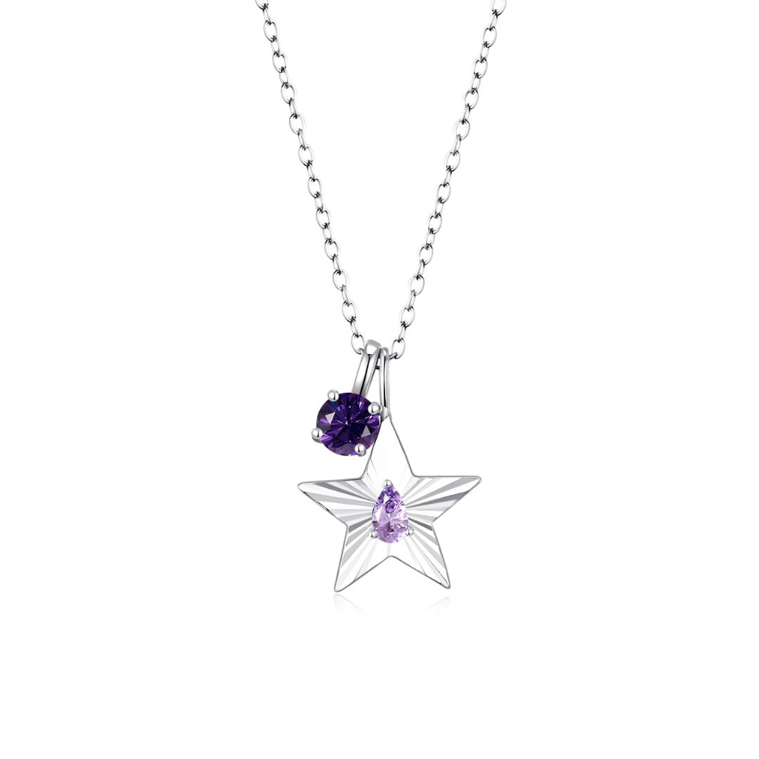 The Star Necklace with 4 Prong Solitaire Pendant WG (4mm) (Jun, Feb) - Eclat by Oui