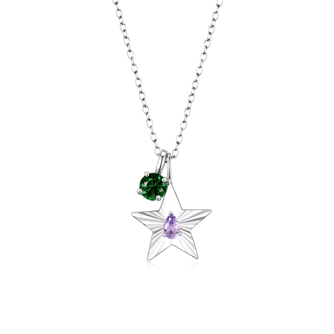 The Star Necklace with 4 Prong Solitaire Pendant WG (4mm) (Jun, May) - Eclat by Oui