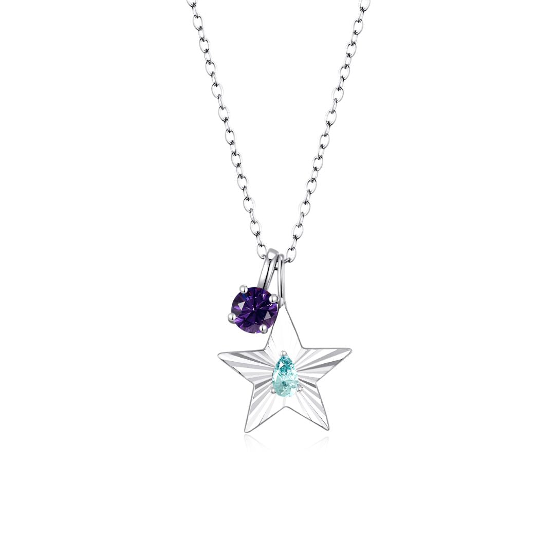 The Star Necklace with 4 Prong Solitaire Pendant WG (4mm) (Mar, Feb) - Eclat by Oui