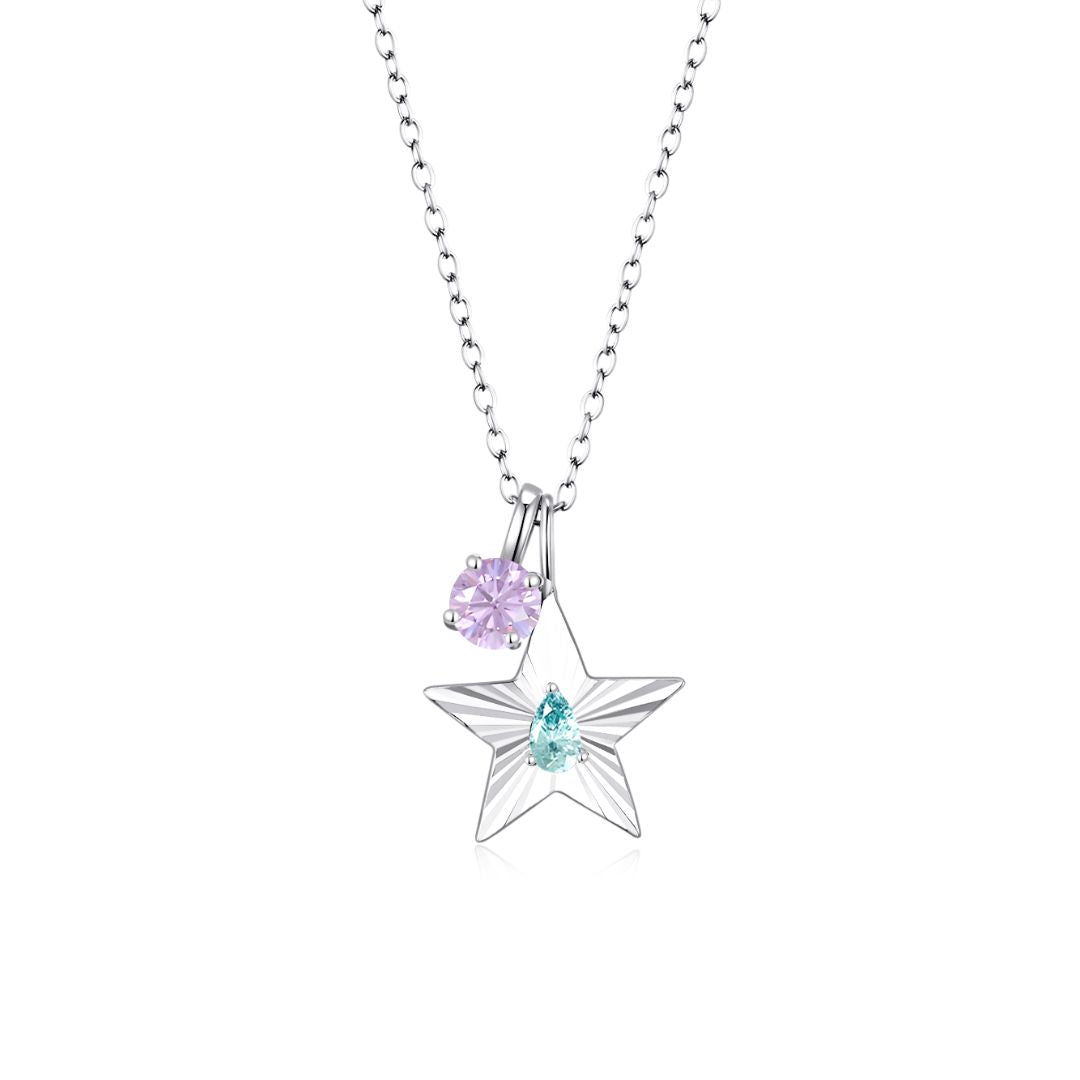 The Star Necklace with 4 Prong Solitaire Pendant WG (4mm) (Mar, Jun) - Eclat by Oui