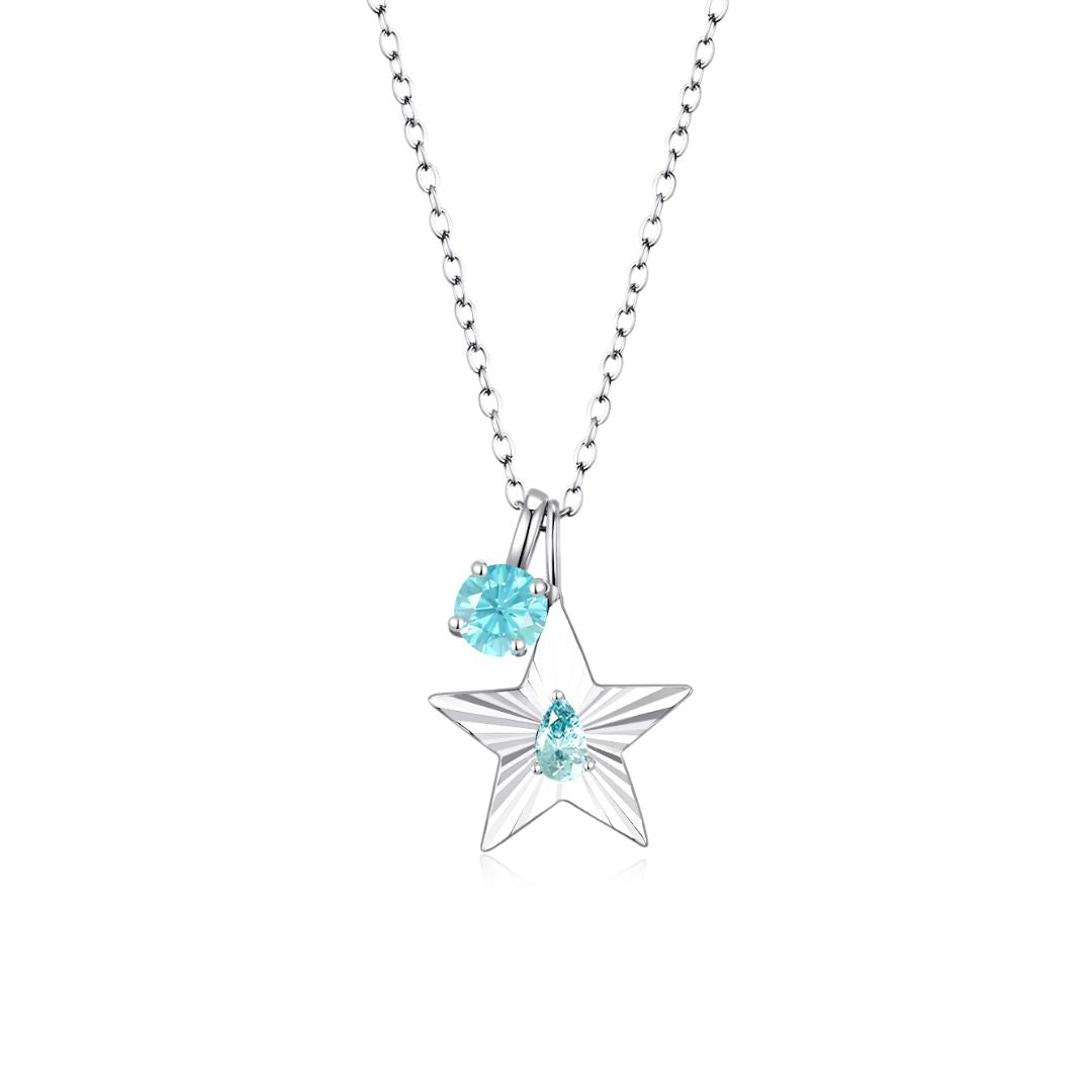 The Star Necklace with 4 Prong Solitaire Pendant WG (4mm) (Mar, Mar) - Eclat by Oui