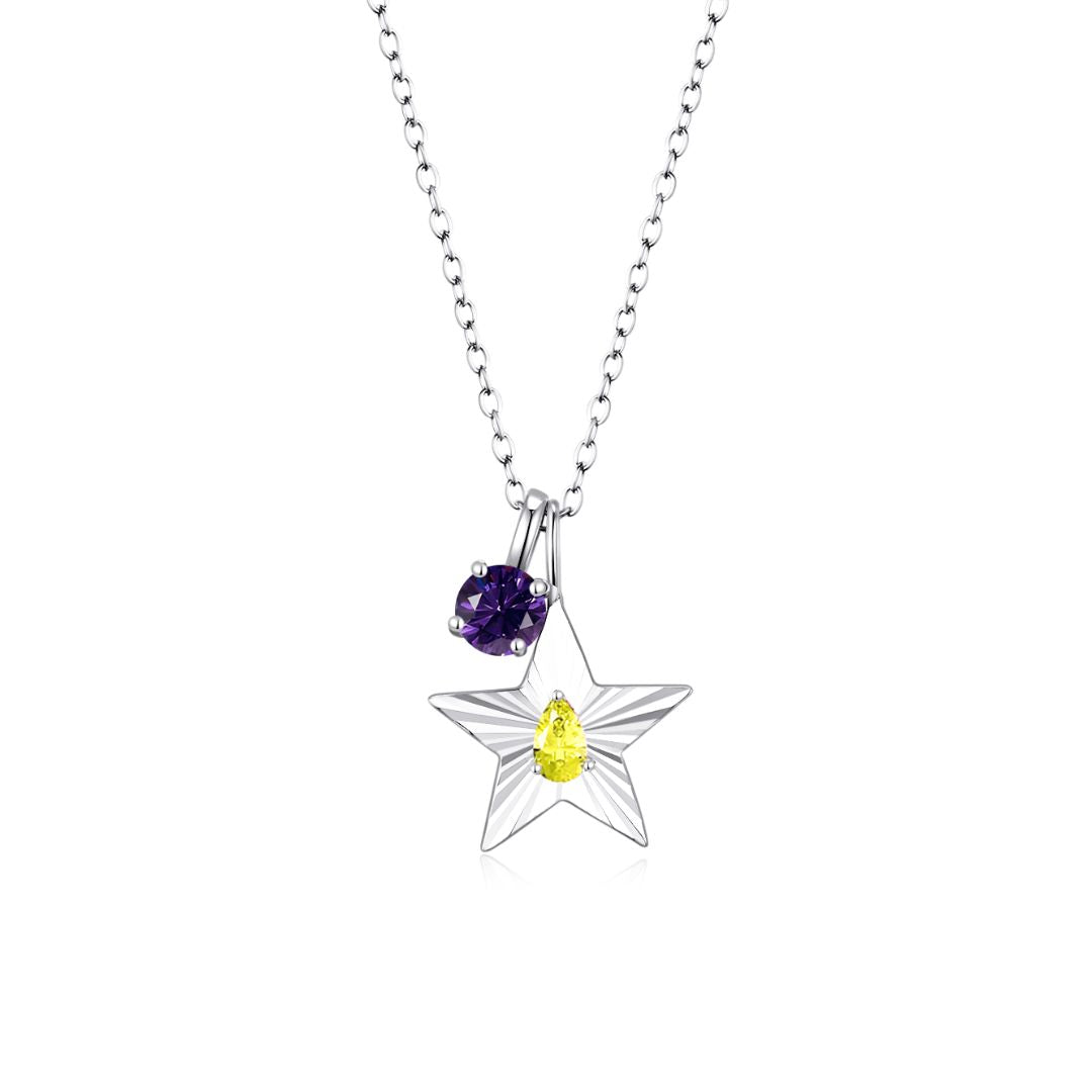 The Star Necklace with 4 Prong Solitaire Pendant WG (4mm) (Nov, Feb) - Eclat by Oui