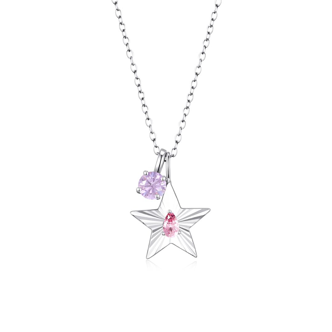The Star Necklace with 4 Prong Solitaire Pendant WG (4mm) (Oct, Jun) - Eclat by Oui