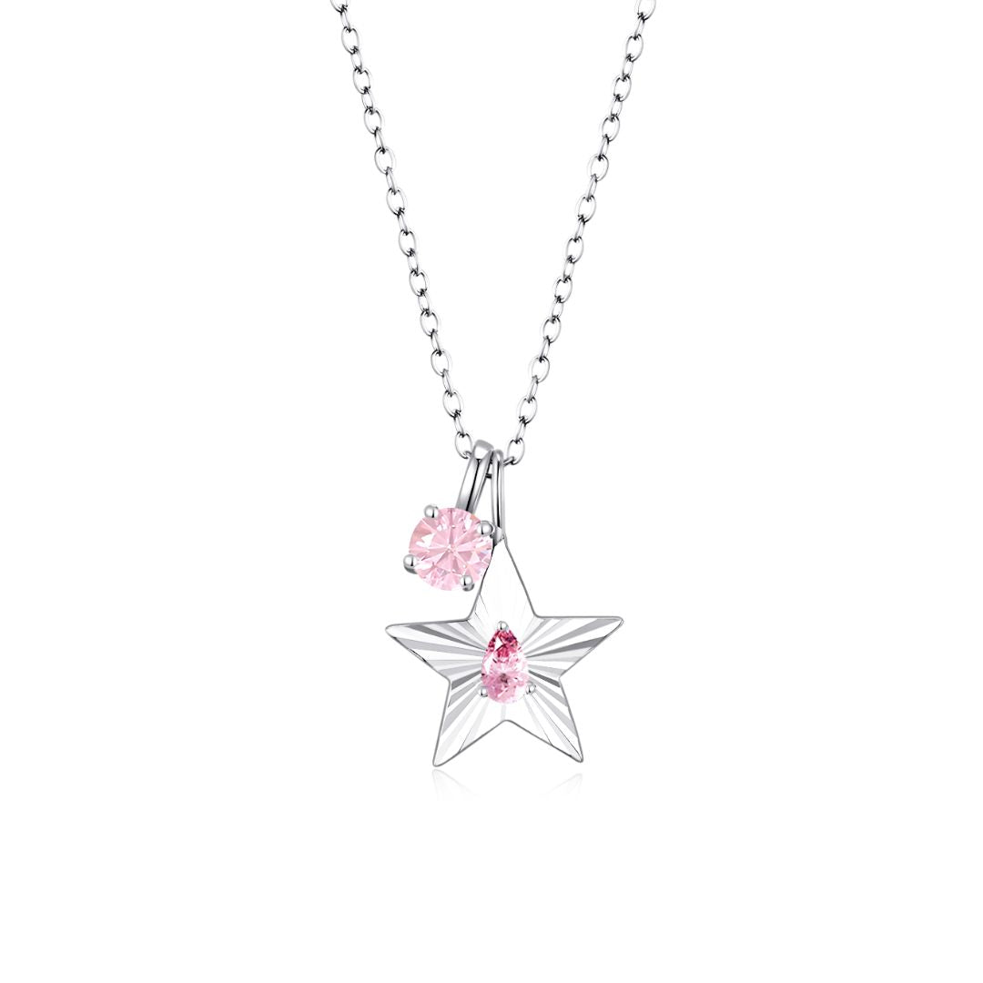 The Star Necklace with 4 Prong Solitaire Pendant WG (4mm) (Oct, Oct) - Eclat by Oui