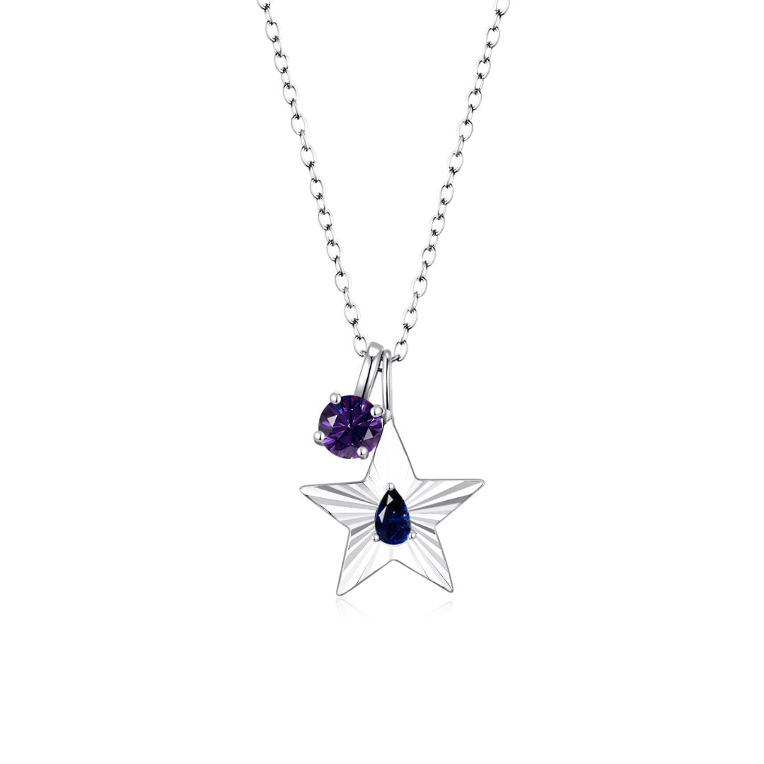 The Star Necklace with 4 Prong Solitaire Pendant WG (4mm) (Sep, Feb) - Eclat by Oui
