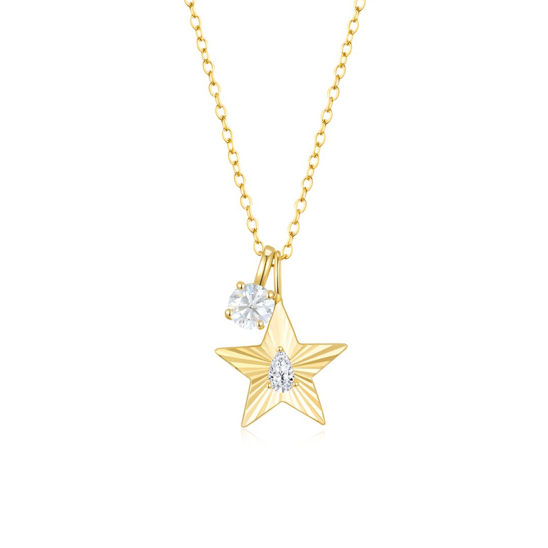 The Star Necklace with 4 Prong Solitaire Pendant YG (4mm) (Apr, Apr) - Eclat by Oui
